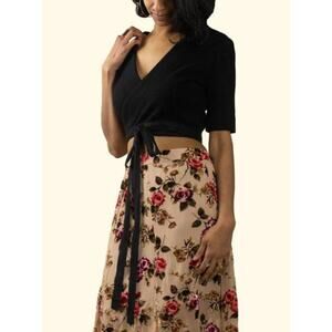 Alasdair Wool Short Sleeve Wrap Top - Black - XS